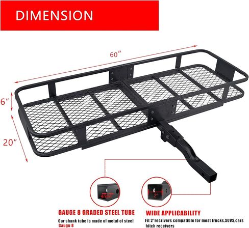 Folding Trailer Hitch Mount Cargo Carrier 60" 20" 6",500LBS Luggage Rack Basket Car Storage,58" 19" 24" Waterproof Bag,500LBS Anti-Rust Luggage2 Receiver,Trailer Hitch Mount for RVs, Pickups, Trucks in Kuwait