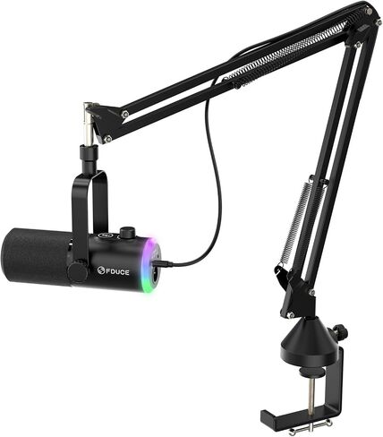 FDUCE USB/XLR Gaming Microphone kit, Dynamic PC Mic for Podcasting Streaming, Computer RGB Mic Kit with Boom Arm Stand, Mute Button and Headphone Jack, for Recording, Vocal Voice-Over (D30+) in Kuwait
