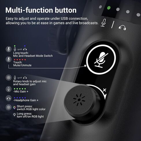FDUCE USB/XLR Gaming Microphone kit, Dynamic PC Mic for Podcasting Streaming, Computer RGB Mic Kit with Boom Arm Stand, Mute Button and Headphone Jack, for Recording, Vocal Voice-Over (D30+) in Kuwait