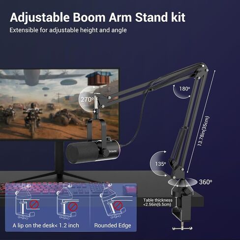 FDUCE USB/XLR Gaming Microphone kit, Dynamic PC Mic for Podcasting Streaming, Computer RGB Mic Kit with Boom Arm Stand, Mute Button and Headphone Jack, for Recording, Vocal Voice-Over (D30+) in Kuwait