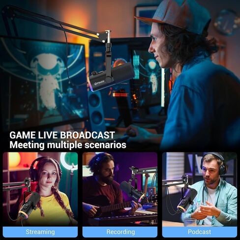 FDUCE USB/XLR Gaming Microphone kit, Dynamic PC Mic for Podcasting Streaming, Computer RGB Mic Kit with Boom Arm Stand, Mute Button and Headphone Jack, for Recording, Vocal Voice-Over (D30+) in Kuwait