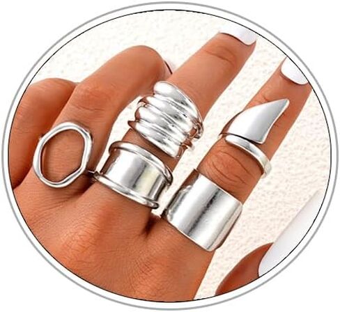 Chunky Gold Rings for Women 14K Gold Plated Stackable Knuckle Ring Set Adjustable Domed Gold Rings Statement Ring Set Pack in Kuwait