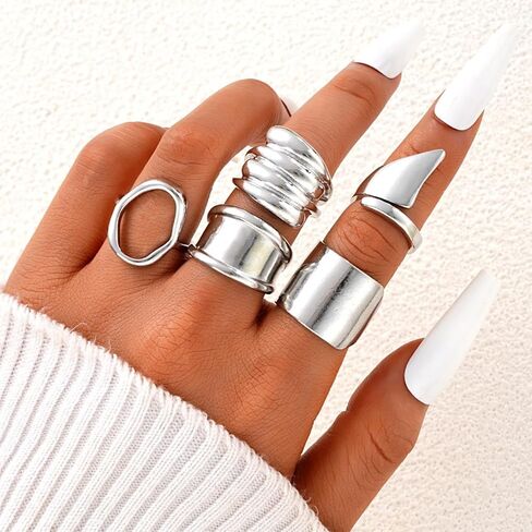 Chunky Gold Rings for Women 14K Gold Plated Stackable Knuckle Ring Set Adjustable Domed Gold Rings Statement Ring Set Pack in Kuwait