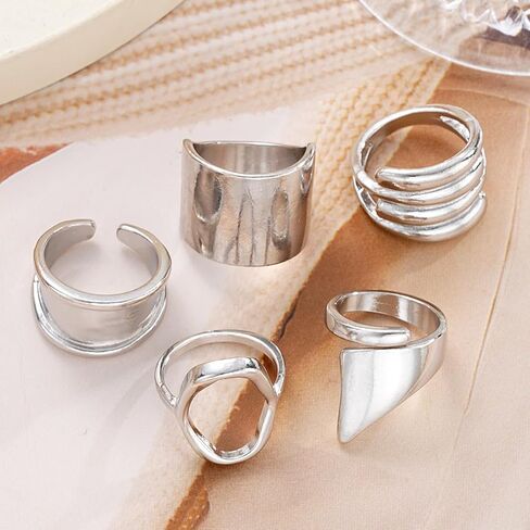 Chunky Gold Rings for Women 14K Gold Plated Stackable Knuckle Ring Set Adjustable Domed Gold Rings Statement Ring Set Pack in Kuwait