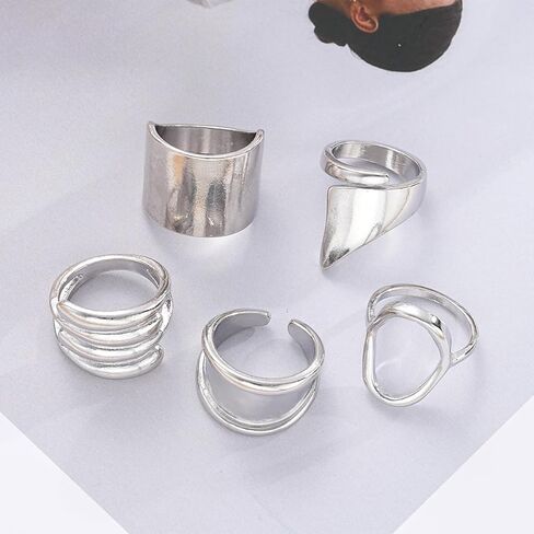 Chunky Gold Rings for Women 14K Gold Plated Stackable Knuckle Ring Set Adjustable Domed Gold Rings Statement Ring Set Pack in Kuwait