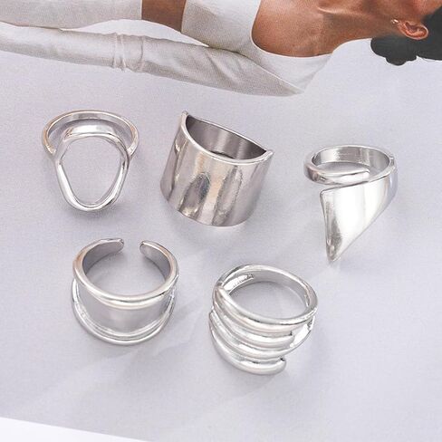 Chunky Gold Rings for Women 14K Gold Plated Stackable Knuckle Ring Set Adjustable Domed Gold Rings Statement Ring Set Pack in Kuwait