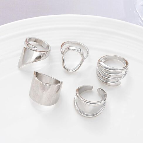 Chunky Gold Rings for Women 14K Gold Plated Stackable Knuckle Ring Set Adjustable Domed Gold Rings Statement Ring Set Pack in Kuwait