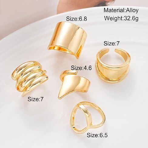 Chunky Gold Rings for Women 14K Gold Plated Stackable Knuckle Ring Set Adjustable Domed Gold Rings Statement Ring Set Pack in Kuwait