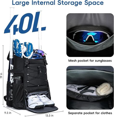 Baseball Bag for Youth and Adult, Softball Backpack 40L Large Capacity, Bat Backpack with Shoes Compartment and Hidden Helmet Holder in Saudi Arabia