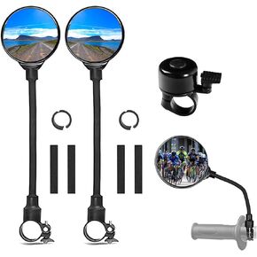 Bike Mirror With Bike Bell 360° Adjustable HD Convex Handlebar Mirror Anti-Scratch Glass Riding Mirrors (2* Mirror + 1* Bell) in Kuwait