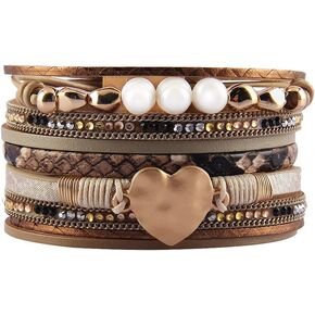 GelConnie Leather Wrap Bracelet Boho Cuff Bracelets Crystal Leather Bracelet Magnetic Multi Strand Bracelets Bohemian Bracelet Leather Wristbands Bangle Jewelry for Women Teen Wife Mother in Kuwait