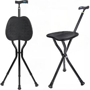 انليكون عصا مشي خفيفة الوزن قابلة للطي من الالومنيوم بسعة 250 باوند، عصا مشي بثلاثة ارجل مع مقبض، عصا سفر مع مقعد للبالغين (فضي) in Kuwait