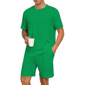 PrinStory Mens Pajamas Set Summer Pjs Sets Lightweight Short Sleeve Pajama Shorts Set Soft Sleepwear Loungewear with Pockets in Kuwait