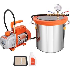 Happybuy 3 Gallon Vacuum Chamber & 3.5 CFM Pump Kit, Tempered Glass Lid Vacuum Degassing Chamber, Single-Stage Pump, 250ml Oil Bottle, for Stabilizing Wood, Degassing Epoxies & Silicones, 110V, 1/4HP in Kuwait