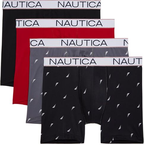 Nautica Men's 4 Pack Micro Boxer Briefs, Peacoat/Lead/Sail-Aero Blue White/Sail-Peacoat White in Saudi Arabia