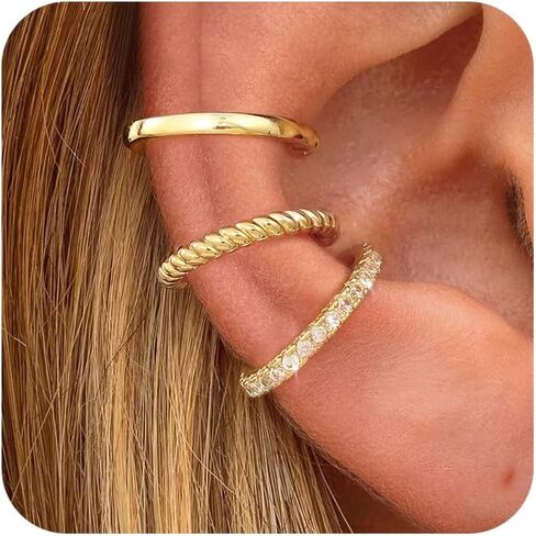 Foxgirl 4 Pairs Chunky Small Huggie Hoop Earrings for Women - Dainty 14K Gold/Sterling Silver Plated Hypoallergenic Lightweight Stack Earring Sets for Multiple Piercing Trendy Jewelry in Kuwait