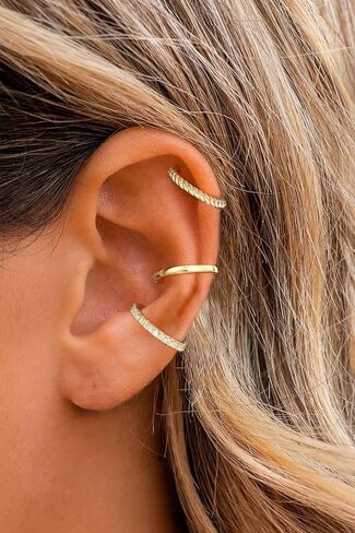 Foxgirl 4 Pairs Chunky Small Huggie Hoop Earrings for Women - Dainty 14K Gold/Sterling Silver Plated Hypoallergenic Lightweight Stack Earring Sets for Multiple Piercing Trendy Jewelry in Kuwait