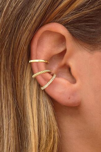 Foxgirl 4 Pairs Chunky Small Huggie Hoop Earrings for Women - Dainty 14K Gold/Sterling Silver Plated Hypoallergenic Lightweight Stack Earring Sets for Multiple Piercing Trendy Jewelry in Kuwait