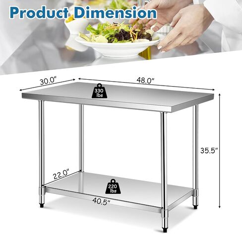 Giantex 48 x 30 Inches Stainless Steel Work Table, Heavy Duty Commercial Kitchen Food Prep Table with Adjustable Under Shelf for Restaurant Garage Home Workstation in Saudi Arabia