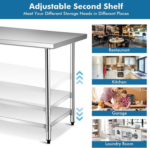 Giantex 48 x 30 Inches Stainless Steel Work Table, Heavy Duty Commercial Kitchen Food Prep Table with Adjustable Under Shelf for Restaurant Garage Home Workstation in Saudi Arabia