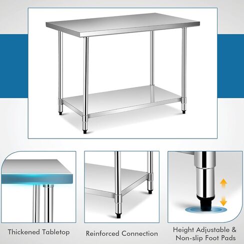 Giantex 48 x 30 Inches Stainless Steel Work Table, Heavy Duty Commercial Kitchen Food Prep Table with Adjustable Under Shelf for Restaurant Garage Home Workstation in Saudi Arabia