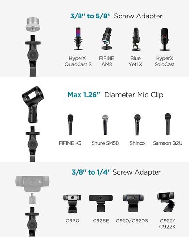 InnoGear Studio Mic Stand, Max Load 2.64 lb Microphone Arm Desk Mount Desktop Microphone Stand for Fifine AM8 K669B Blue Yeti HyperX QuadCast SoloCast AT2020, Webcams Cameras in Kuwait