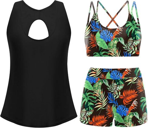 Ai'Mage Womens Swimsuits Tankini 3 قطع مجموعات السباحة Tankinis مع شورتات الصبي وقمم خزان السباحة البحرية الأزرق XL in Kuwait