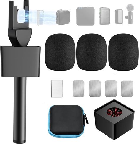 مقبض الميكروفون لـ DJI/DJI Mini ، حامل الميكروفون لـ Rode Wireless Go/Hollyland Lark/Lavalier MIC ، حامل MIC Magnetic Universal ، حامل ميكروفون مع 3 مرشحات البوب للتسرب ، مقابلة ، بودكاست ، تقارير in Kuwait