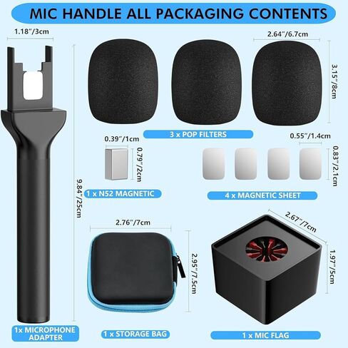 مقبض الميكروفون لـ DJI/DJI Mini ، حامل الميكروفون لـ Rode Wireless Go/Hollyland Lark/Lavalier MIC ، حامل MIC Magnetic Universal ، حامل ميكروفون مع 3 مرشحات البوب للتسرب ، مقابلة ، بودكاست ، تقارير in Kuwait
