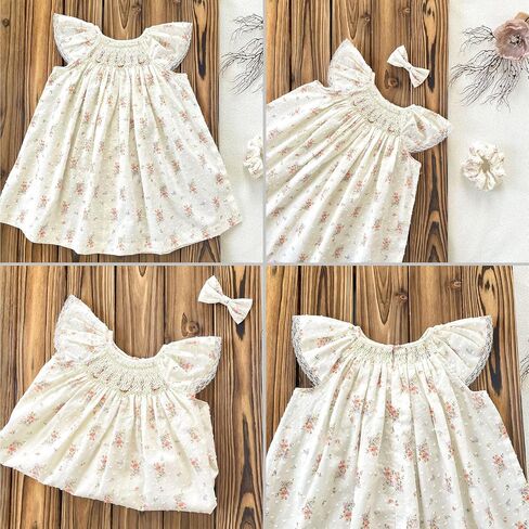 Simplee kids Baby Girls’ Smocked Dress Handmade Summer Casual Dresses Floral Print Sundress Princess Dress for Toddlers in Saudi Arabia