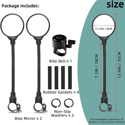 Bike Mirror With Bike Bell 360° Adjustable HD Convex Handlebar Mirror Anti-Scratch Glass Riding Mirrors (2* Mirror + 1* Bell) in Kuwait