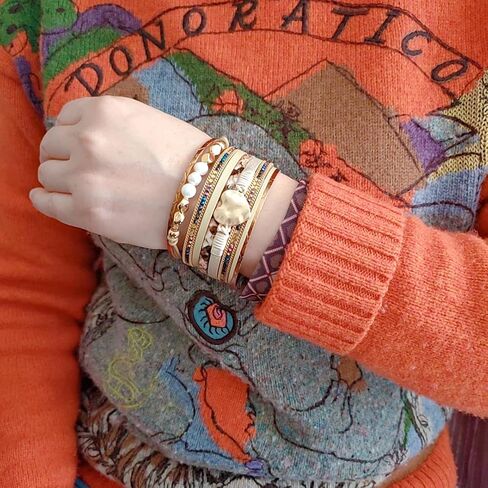 GelConnie Leather Wrap Bracelet Boho Cuff Bracelets Crystal Leather Bracelet Magnetic Multi Strand Bracelets Bohemian Bracelet Leather Wristbands Bangle Jewelry for Women Teen Wife Mother in Kuwait