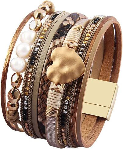 GelConnie Leather Wrap Bracelet Boho Cuff Bracelets Crystal Leather Bracelet Magnetic Multi Strand Bracelets Bohemian Bracelet Leather Wristbands Bangle Jewelry for Women Teen Wife Mother in Kuwait