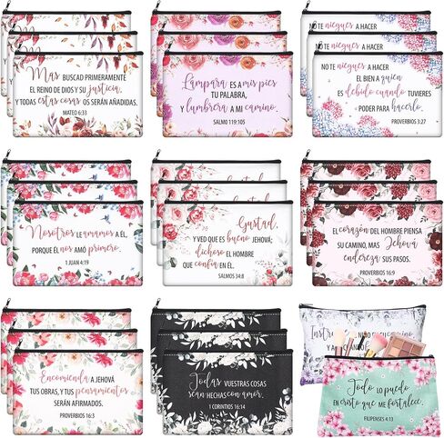 Kacctyen 18 Pcs Spanish Bible Christian Women's Religious Gift Mother's Day Gifts Cosmetic Bags Inspirational Bible Verse Pencil Pouch Motivational Makeup Bag with Zipper for Travel (Fresh) in Saudi Arabia