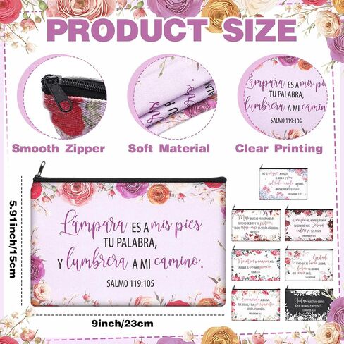 Kacctyen 18 Pcs Spanish Bible Christian Women's Religious Gift Mother's Day Gifts Cosmetic Bags Inspirational Bible Verse Pencil Pouch Motivational Makeup Bag with Zipper for Travel (Fresh) in Saudi Arabia