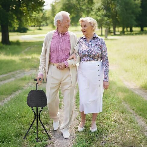 انليكون عصا مشي خفيفة الوزن قابلة للطي من الالومنيوم بسعة 250 باوند، عصا مشي بثلاثة ارجل مع مقبض، عصا سفر مع مقعد للبالغين (فضي) in Kuwait