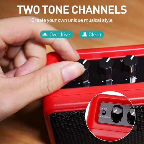 EROK Mini Electric Guitar Amplifier, with Clean Overdrive Effects,Support BT/Headphone Connection,5W Indoor Music Pratice Speaker (Red) in Kuwait