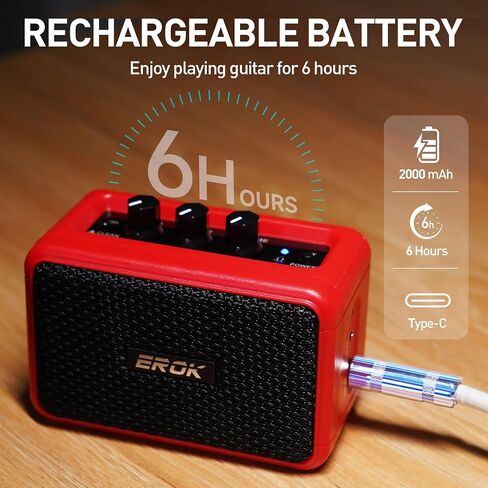 EROK Mini Electric Guitar Amplifier, with Clean Overdrive Effects,Support BT/Headphone Connection,5W Indoor Music Pratice Speaker (Red) in Kuwait