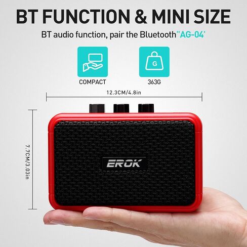 EROK Mini Electric Guitar Amplifier, with Clean Overdrive Effects,Support BT/Headphone Connection,5W Indoor Music Pratice Speaker (Red) in Kuwait