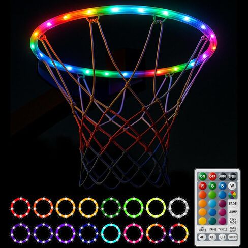 أضواء كرة السلة - 17 لونًا ، 7 أوضاع ضوئية ، تحكم عن بعد ، شريط LED 4.9 قدم ، مقاوم للماء ، مؤقت ، للعب الليلي ، هدية رائعة لمحبي كرة السلة in Saudi Arabia