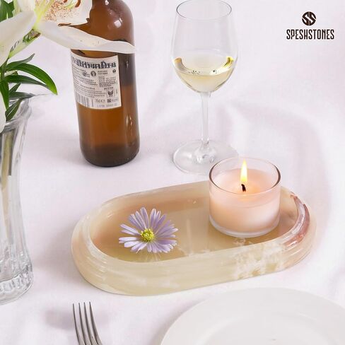 Marble Oval Tray 9.75 Inch Green Handmade Cafeteria and Food Tray for Kitchen Countertop, Ideal Decorative Stone Trays for Perfume, Jewelry - Coffee Table Centerpieces for Dining Room in Saudi Arabia