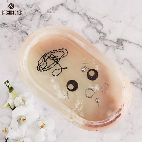 Marble Oval Tray 9.75 Inch Green Handmade Cafeteria and Food Tray for Kitchen Countertop, Ideal Decorative Stone Trays for Perfume, Jewelry - Coffee Table Centerpieces for Dining Room in Saudi Arabia