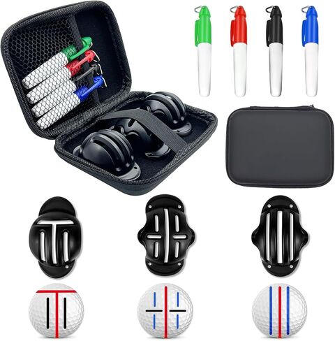 Golf Ball Marker Set with Carry Case, 3 Golf Ball Marking Stencils and 4 Color Golf Ball Markers, Golf Ball Marker Liner Marker, Golf Ball Alignment Marking Tool in Saudi Arabia