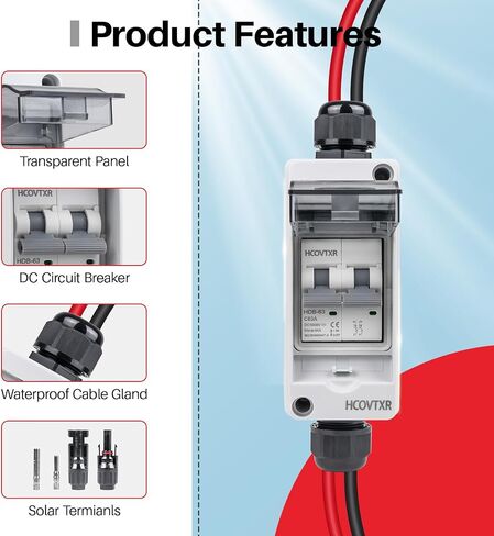 63 Amp Solar Panel Disconnect Switch,1000 VDC Solar Circuit Breaker with PV Cable,IP65 Disconnect Box Outdoor for Solar Power Panels in Saudi Arabia