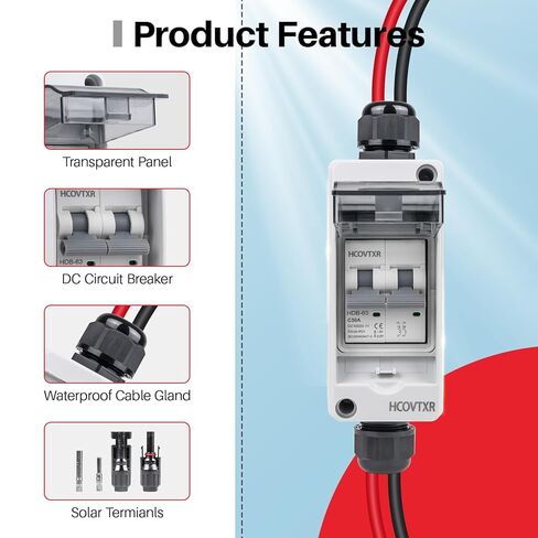 63 Amp Solar Panel Disconnect Switch,1000 VDC Solar Circuit Breaker with PV Cable,IP65 Disconnect Box Outdoor for Solar Power Panels in Saudi Arabia