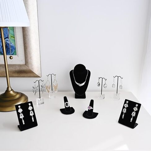 MOOCA 9 Pcs Jewelry Display Set, Necklace Display Bust, Earring Organizer, Ring Holder Stand for Showcase and Store, Black Velvet in Saudi Arabia