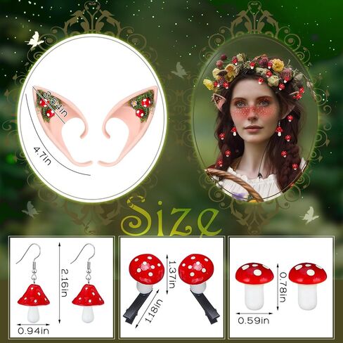 Misdary 18 Pcs Renaissance Mushroom Hair Accessories Set Include Clip Mushroom Earrings Fairy Elf Ears Foam Halloween Cosplay for Adult Women Medieval Festival Play Party in Saudi Arabia