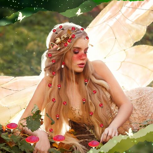 Misdary 18 Pcs Renaissance Mushroom Hair Accessories Set Include Clip Mushroom Earrings Fairy Elf Ears Foam Halloween Cosplay for Adult Women Medieval Festival Play Party in Saudi Arabia