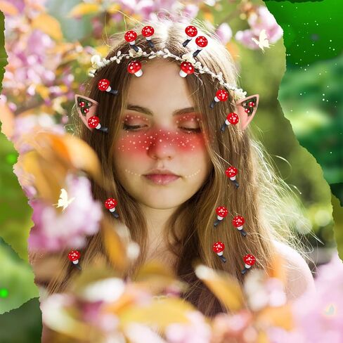 Misdary 18 Pcs Renaissance Mushroom Hair Accessories Set Include Clip Mushroom Earrings Fairy Elf Ears Foam Halloween Cosplay for Adult Women Medieval Festival Play Party in Saudi Arabia