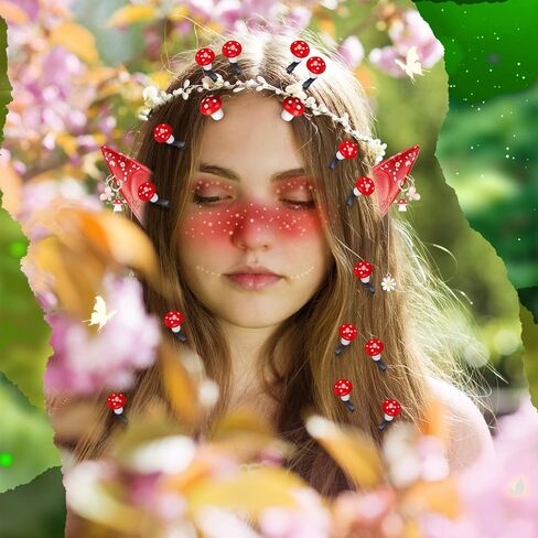 Misdary 18 Pcs Renaissance Mushroom Hair Accessories Set Include Clip Mushroom Earrings Fairy Elf Ears Foam Halloween Cosplay for Adult Women Medieval Festival Play Party in Saudi Arabia